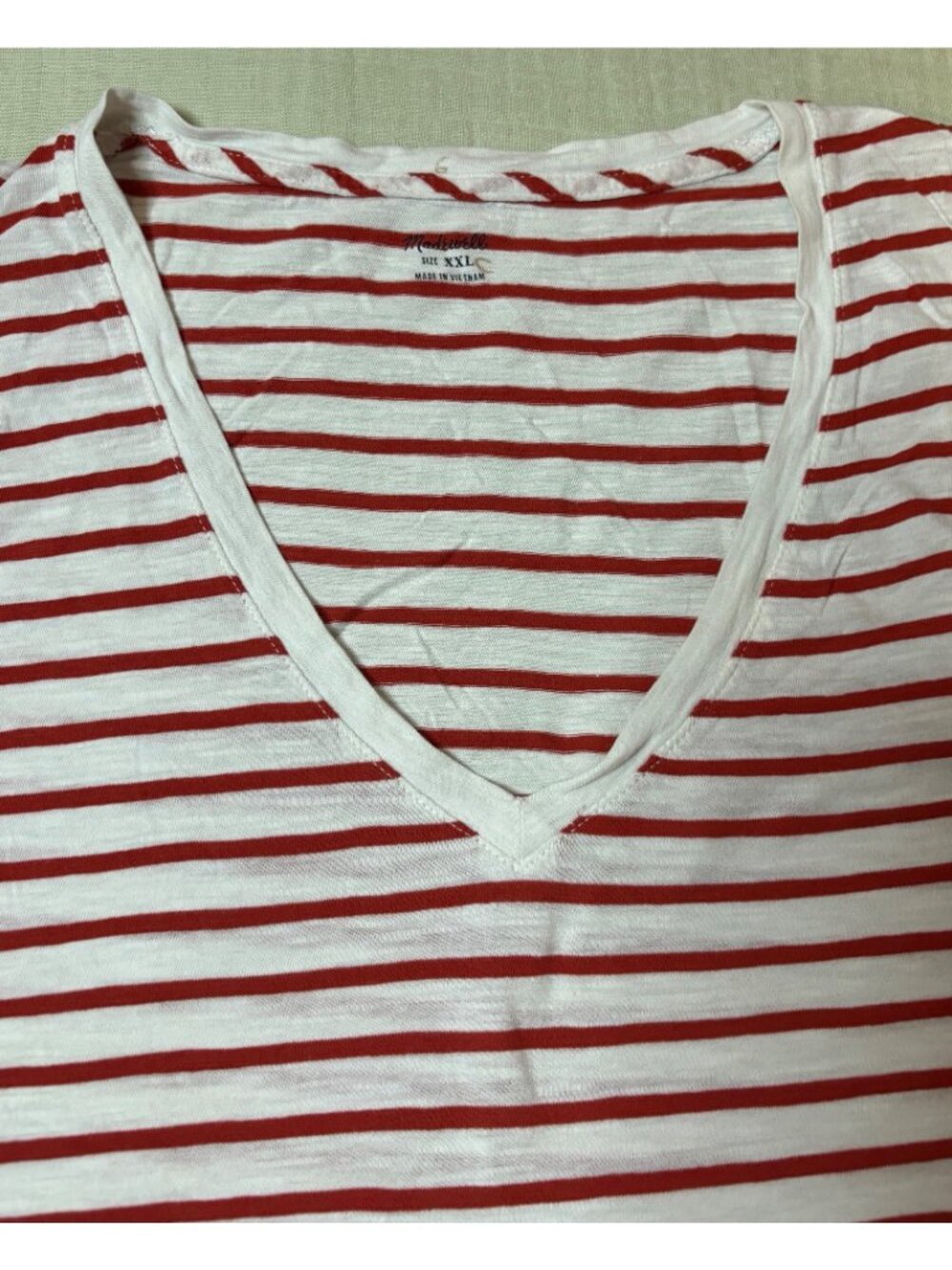 Madewell Womens Red & White Striped V-Neck Sleeveless Tank Top XXL - Picture 3 of 9